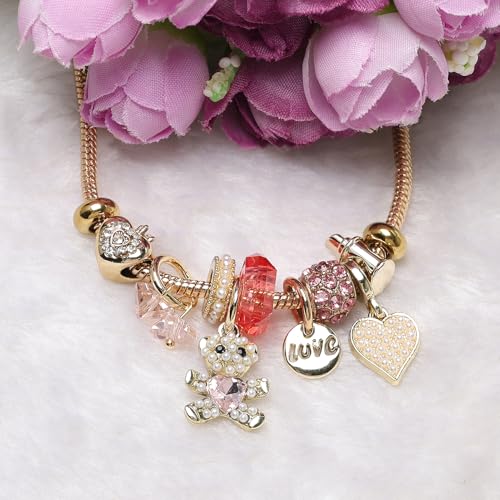 DS Charm Bracelets for teen girls exquisite cute cartoon friendship bracelet Gold Stainless Steel Bangle birthday Gift box Adjustable little girls kids jewelry holiday gifts - style: GOLD-9