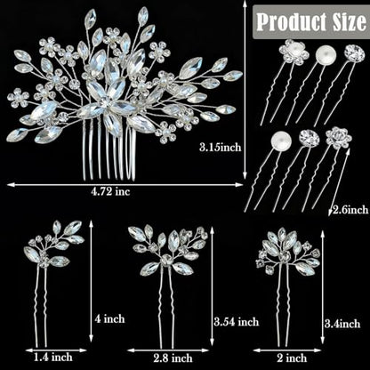 10 pcs Wedding Hair Accessories Bridal Hair Pins Silver Rhinestone with Pearls Hair Pieces for Brides Women Girls (Silver A) - color: Silver A