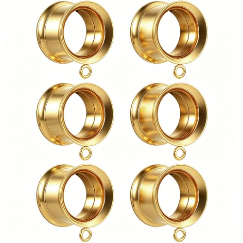 LADEMAYH 3 Pairs DIY Tunnels Plugs Gauges for Ears Piercing Jewelry, Women Mens Stainless Steel Ear Dangle Gauges Accessories - color: #6009 Gold, size: 1"(25mm)