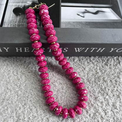Colorful Chunky Acrylic Beaded Choker Necklaces for Women | Multicolor Faceted Beads, Sturdy Metal Chain, Adjustable Detachable, Lightweight, Summer Boho, Sparkly Statement Jewelry Gift - color: Rose Red