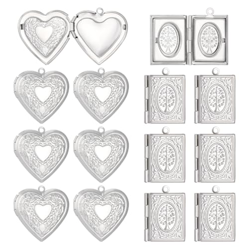 24Pcs Heart Photo Frame Charm 2 Styles Flat Round Stainless Steel Photo Locket Pendants Blank Memory Locket Picture Charms for Necklace Jewelry Making DIY Craft Women Gift - size: Multi Size