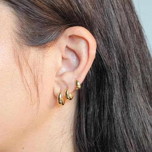 3 Pairs Huggie Hoop Earring Set 18K Gold Plated Cubic Zirconia Cartilage Earrings, Multi Piercings Ear Jacket Earring Climber Stud Earring for Women Everyday Earrings - color: 3 Glossy Gold