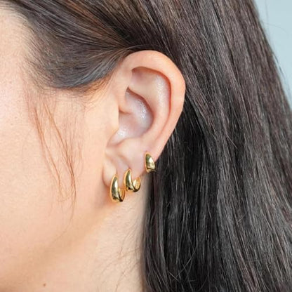 3 Pairs Huggie Hoop Earring Set 18K Gold Plated Cubic Zirconia Cartilage Earrings, Multi Piercings Ear Jacket Earring Climber Stud Earring for Women Everyday Earrings - color: 3 Glossy Gold