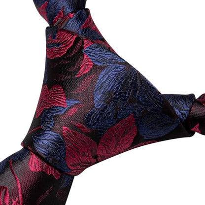 Dubulle Mens Paisley Striped Tie Woven Necktie for Men and Handkerchief Cufflinks Set Wedding Formal Business - color: Blue Burgundy