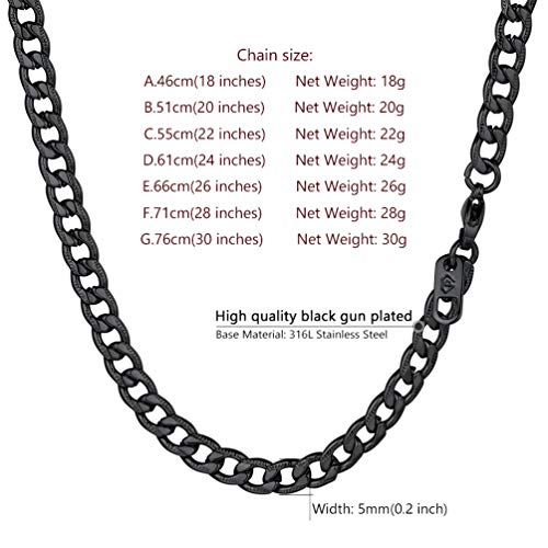 Men Cuban Chain Necklace for Men Stainless Steel 5mm Link Chain Women Dainty Necklace Gold/Silver/Black Plated Statement Jewelry 18/20/22/24/26/28/30 Inch - color: 5mm-Black Cuban Chain, size: Length 26 Inch