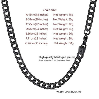 Men Cuban Chain Necklace for Men Stainless Steel 5mm Link Chain Women Dainty Necklace Gold/Silver/Black Plated Statement Jewelry 18/20/22/24/26/28/30 Inch - color: 5mm-Black Cuban Chain, size: Length 26 Inch
