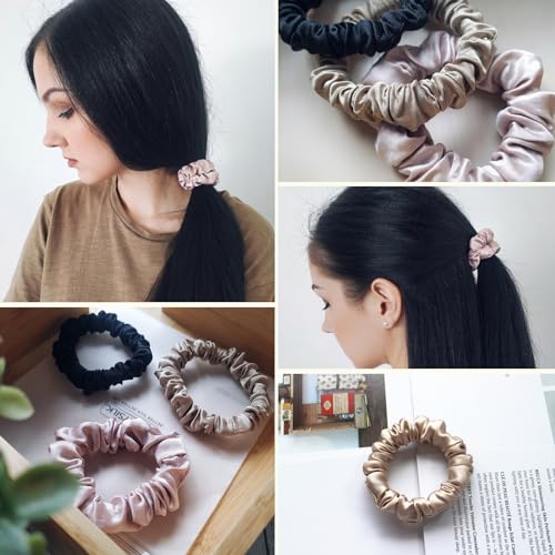 LILYSILK 9 Pack 100 Real Mulberry Silk Scrunchies Black for Women Mini- Colorful Hair Bow Ties- Girls- Unique Bobble Elastics Hair Scrunchy- Soft Cute - color: 9pc-Mini