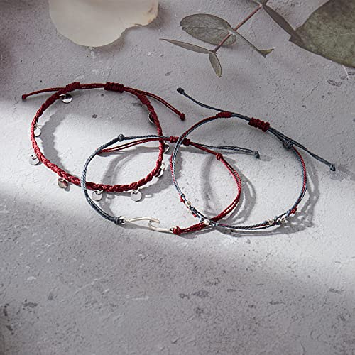 Waterproof String Anklets Cute Beaded Ankle Bracelets Beach Wave Anklet Stainless Steel Coin Boho Ankle Jewelry for Women - color: Wine