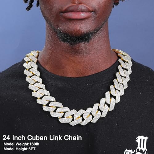 Ucciyo 30MM/25MM Cuban Link Chain for Men, Luxury Iced Out Diamond Chain | Luxurious Diamond-Simulated, Large Miami Cuban Style, 18K Gold Plated - color: 30MM-Gold, size: 24 Inch