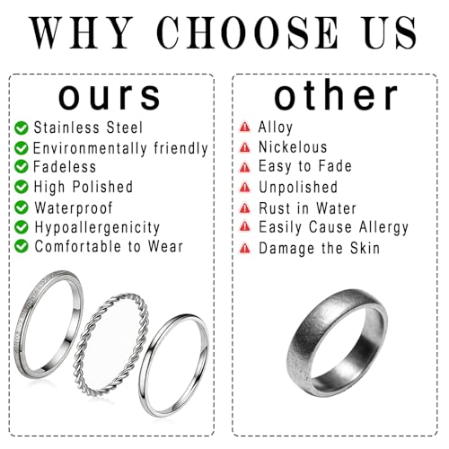 2mm 18Pcs No Tarnish Stainless Steel Thin Rings | PVD Gold Plated, Fadeless, Waterproof, High Polish, Hypoallergenic - color: Silver