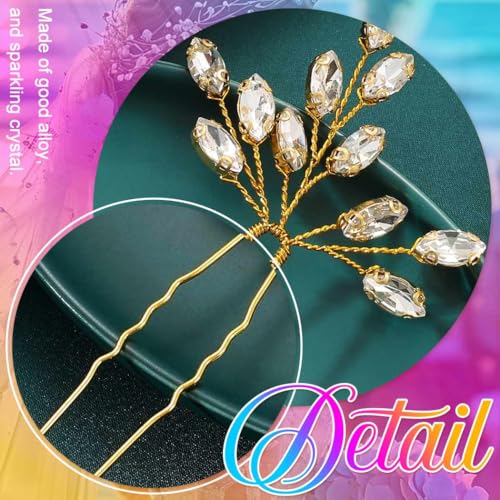 Heread Crystal Bride Wedding Hair Pins Rhinstones Bridal Hair Accessories Head Piece for Women and Girls (Pack of 3) (C Gold) - color: C Gold