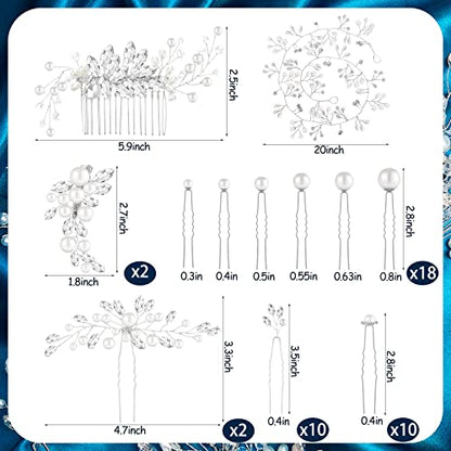 Maitys 44 Pieces Wedding Hair Accessories Faux Pearl Crystal Comb Clips U-shaped Flower Rhinestone Silver Pearl Hair Pieces for Prom Bride Bridesmaid(Fresh Style) - style: Fresh Style