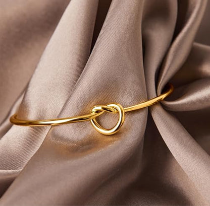 Gelbesty Infinity Love Knot Dainty Gold Bangle Bracelets for Women, 14K Gold Plated Adjustable 925 Silver Bracelet, Trendy Jewelry Gifts for Valentine's Day - color: Gold_Heart