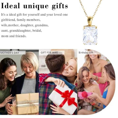 Cubic Zirconia Solitaire Necklace Stainless Steel, Rectangle Color Change Synthetic Alexandrite/Solitaire Necklace Pendant Women - color: Rectangle-Princess cut CZ-G