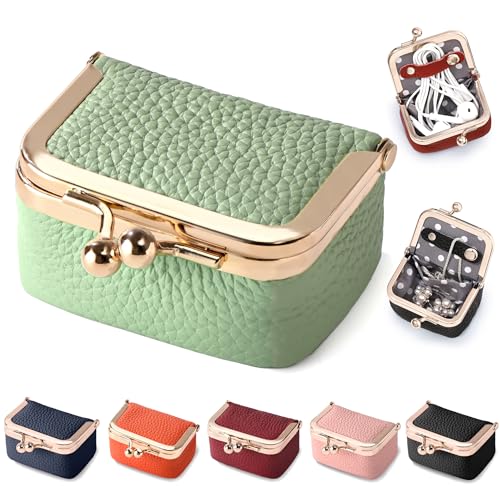 Zivyes Mini Jewelry Box Travel Small Coin Purse Organizer Case Genuine Leather Tiny Size (Green) - color: Green-Tiny