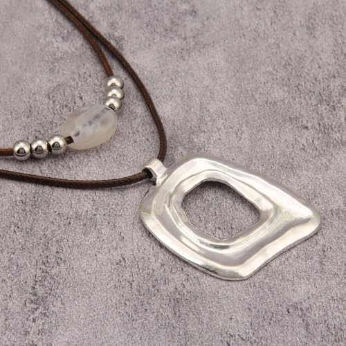 Boho Necklaces for Women Chunky Circle Necklace Bohemian Necklaces | Chunky Boho Necklace for Women Layered Boho Circle Leather Choker Necklace Long Vintage Necklaces Bohemian Jewlery Gifts - style: Bohemian Multilayer Necklace