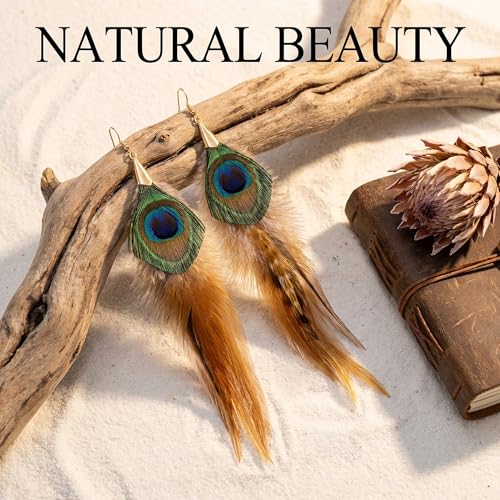 Long Peacock Feather Earrings for Women Boho Dangle | Lightweight vintage statement jewelry ensuring comfortable daily wear.