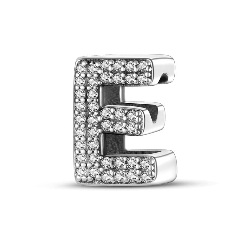 A-Z Alphabet Letter Name Initial Tag Personalized Monogram Surname Birthday Bead Pendant 925 Sterling Silver Dangle Compatible With Pandora Moments Charm Bracelet - style: E Letter Initial Name Alphabet