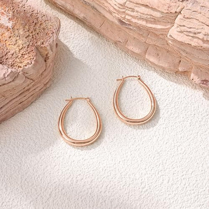 Gacimy Chunky Hoop Earrings for Women, 14K Gold Plated Oval Hoop Earrings with 925 Sterling Silver Post - color: Rose Gold, size: 30mm