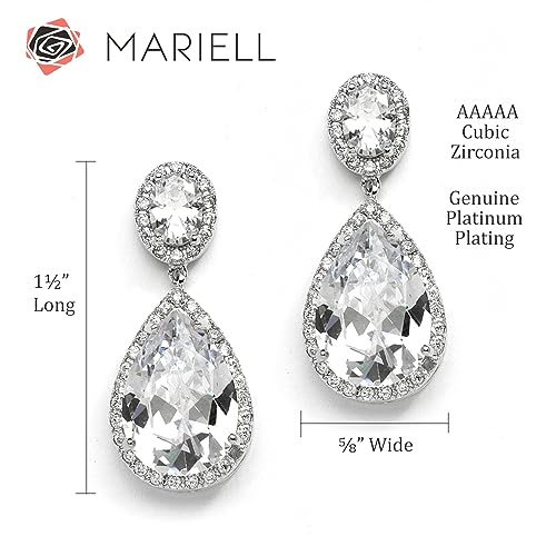 Mariell Cubic Zirconia Pierced or Clip-On Bridal Earrings, Precision Cut CZ Crystals, Bold Dangle Earring for Brides, Jewelry for Wedding, Mother of the Bride