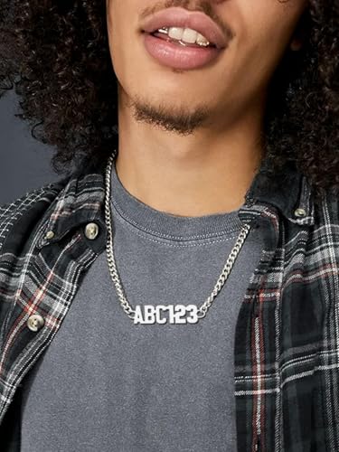 GoldChic JEWELRY Name Necklace Personalized for Men, Womens Custom Name Plate Chain, Stainless Steel Customized Old English Nameplate Choker with Curb Chains Custom, 16 inches to 30 inches - color: Curb Chain 4 mm - Steel(Small Pendant)