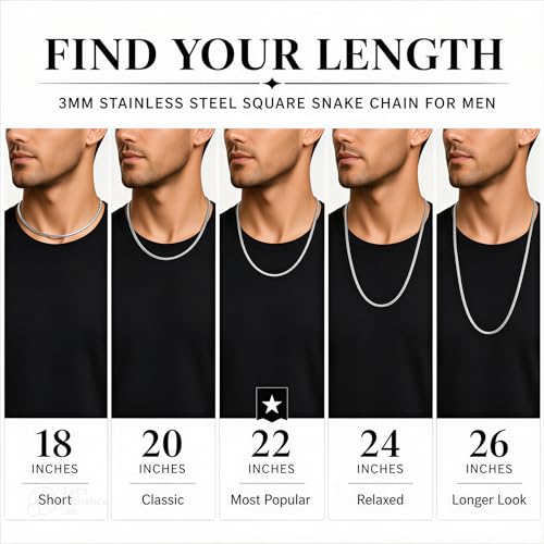 3mm Stainless Steel Silver Diamond Cut Square Snake Chain Necklace Jewelry for Men