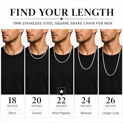 3mm Stainless Steel Silver Diamond Cut Square Snake Chain Necklace Jewelry for Men