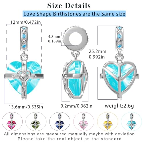 HappyStar 925 Sterling Silver Birthstone Charms for bracelets Fashion Cross Love Heart Dangle Pendant Bead Charm fit charm bracelets Happy Birthday Gift for Women MOMs - color: l-December Birthstone Charm