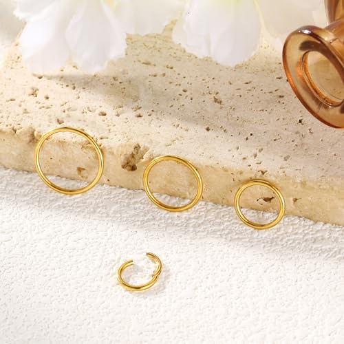 4Pcs Titanium Nose Rings Hoops for Women Men, 18G Gold/Silver Nose Hoops | Hinged Clicker Septum Rings Tragus Conch Helix Daith Lip Body Piercing Jewelry - color: Gold
