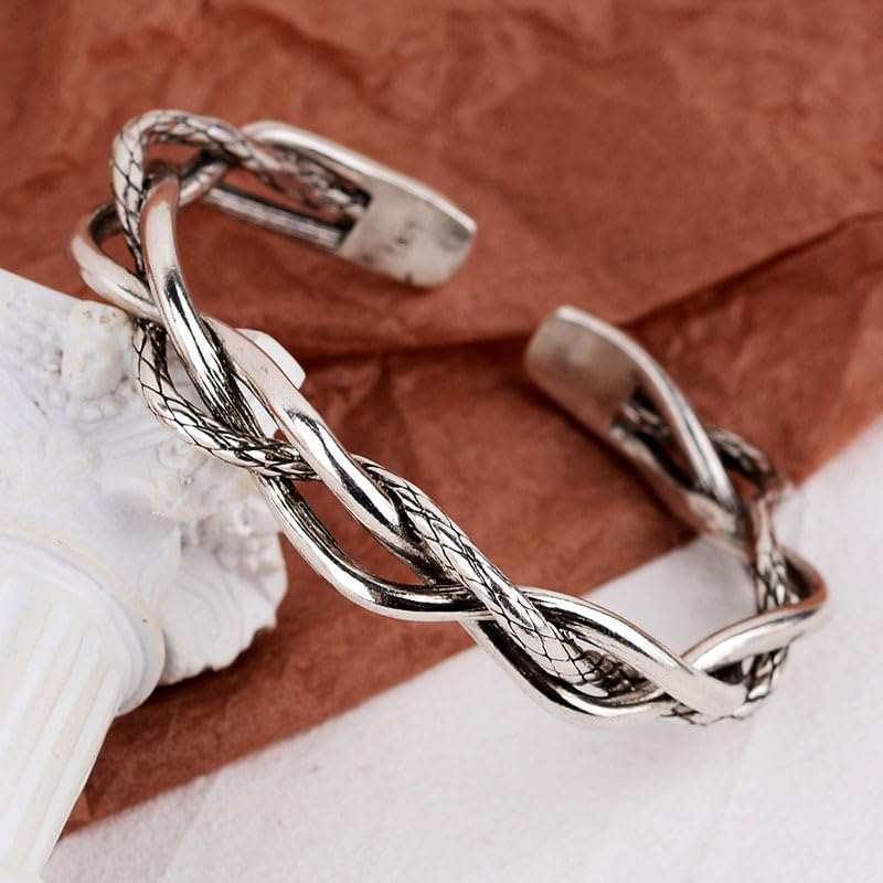 925 Sterling Silver Bangles For Women Handmade Silver Bangles Open Adjustable Bangle Bracelets For Women Silver Open Cuff Bracelets Stackable Wrap Bangles Festival Jewelry Gifts - color: Style 12