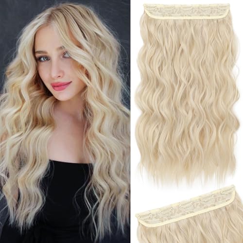 REECHO Blonde Hair Extensions, 20” Single Piece Clip in Hair Extensions Thick Long Beach Wavy Natural Soft Synthetic Hairpieces for Women, Cool Light Blonde - color: Cool Light Blonde - Wavy, size: 20 Inch (Pack of 1)