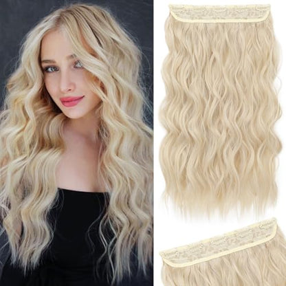 REECHO Blonde Hair Extensions, 20” Single Piece Clip in Hair Extensions Thick Long Beach Wavy Natural Soft Synthetic Hairpieces for Women, Cool Light Blonde - color: Cool Light Blonde - Wavy, size: 20 Inch (Pack of 1)
