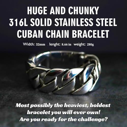 ROWIN&CO Jewelry Huge 32mm Chunky Chain Necklace Heavy Sturdy 316L Stainless Steel Hip Hop Punk Fashion Party Gift for Men Women Cuban Chain, 8.66-35 Inch