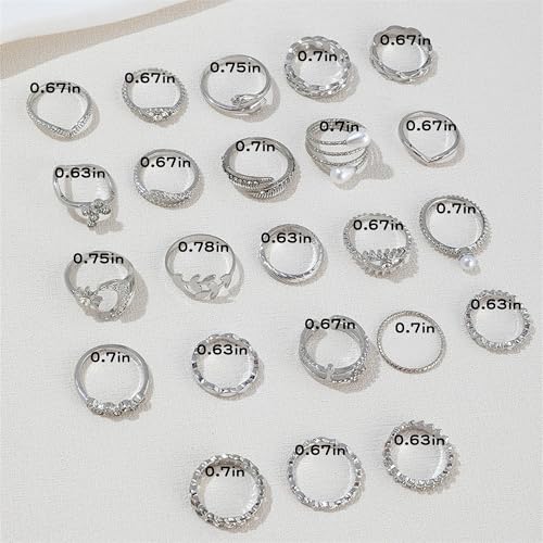 HUASAI Gold Stackable Rings Set for Women Boho Dainty Moon Star Pearl Leaf Cubic Zirconia Heart Midi Pinky Trendy Jewelry Birthday Gifts - color: C Silver 23 Pcs