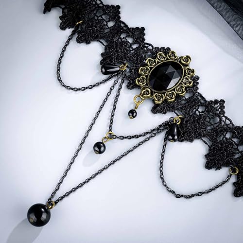 Olbye Black Choker Necklace for Women Gothic Lace Chokers Collar Statement Rhinestone Goth Costume Accessories Halloween Necklace Jewelry - color: Black B