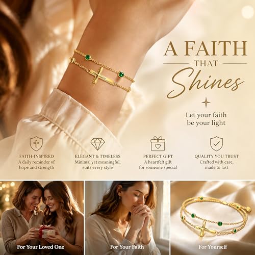 Midari 18K Yellow Gold Gemstone Birthstone Anklet Bracelet Cross Jewelry with 12 Months Birthstone Birthday Gifts for Women Wife Her Daughter Mom - color: 05-May-Emerald, size: Bracelet 7"-9"