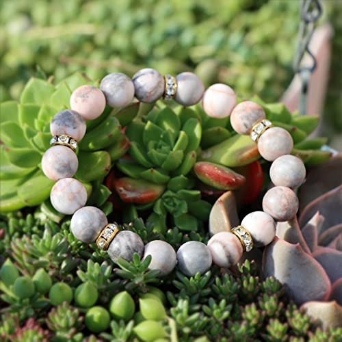 Healing Bracelet For Women Anxiety Beaded Bracelets Jewelry Healing Stone Crystal Bracelet Stress Relief Yoga Beads Chakra Bracelets Gifts For Women pink - color: zebra stone