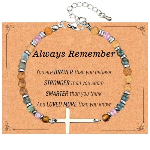 Dainty Bracelets for Women Paperclip Chain Bangles Handmade Tiny Cute Oval and Round Beaded Bracelet 316L Stainless Steel Jewelry Gift for Best Friend - style: Cross-Always Remember