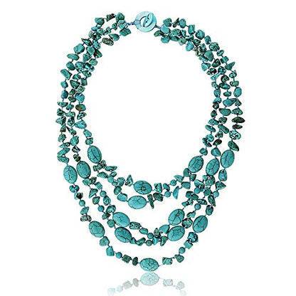 Gem Stone King Multi-Strand Beaded Chunky Simulated Turquoise Necklace 20” | Handmade Long Green Western Jewelry with Toggle Clasp Necklace For Women | 20 Inches