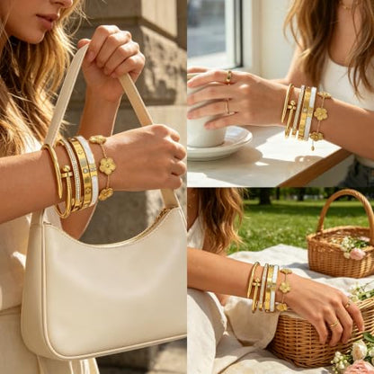 Bangle Bracelet Set for Women Stackable No Tarnish 18K Gold Plated Stainless Steel Dainty Gold Bangle Bracelets - color: Style 5