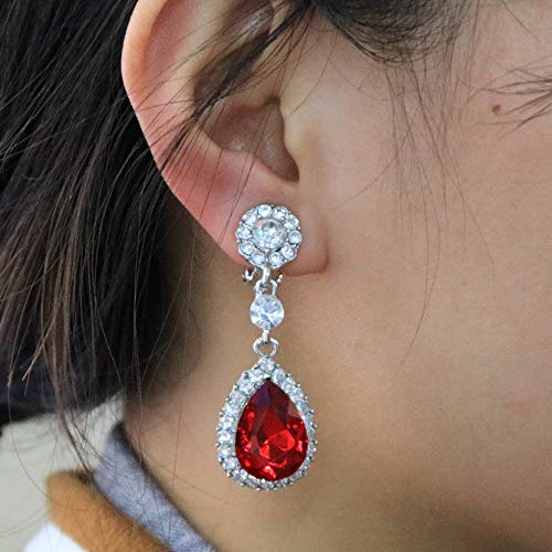 Gorgeous Austrian Crystal Rhinestone Wedding Bridal Teardrop Drop Dangle Earrings - color: Red