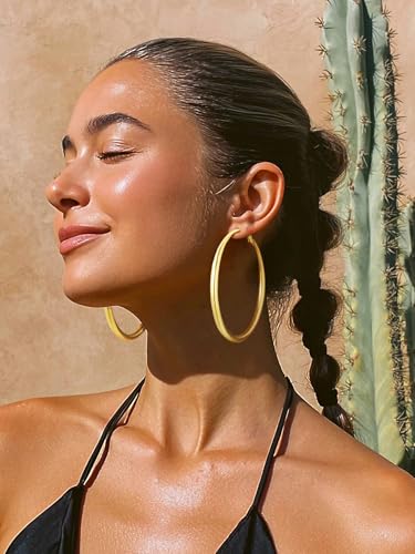 KeyStyle 5mm Thick Hoop Earring，Large Gold Hoop Earrings for Women | Stainless Steel Hoops Earring 14K Gold Plated/Silver/Black Hoop Lightweight Hypoallergenic Hollow Tube Hoop(40/60/80MM) - color: Gold, size: 80mm