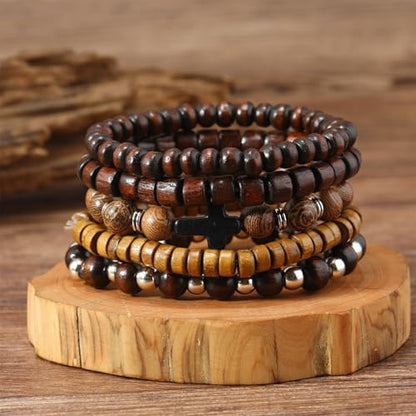 Wood Bead Necklace Africa Wooden Chain Statement Unisex Chunky Necklaces - color: 5 Wooden bracelet