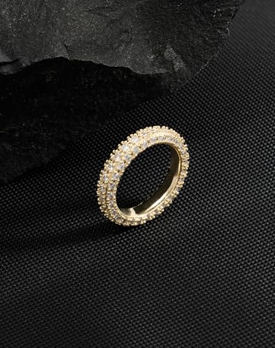 Bling Halo Stacking Ring for Men Women - 18k Gold Plated Stackable Cubic Zirconia Band - Created Diamond Iced Out Hip Hop Jewelry Gifts - color: Womens Style A-Gold Plated, size: 9