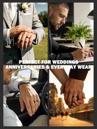 NUNCAD Men’s Tungsten Carbide Ring with Forged Carbon Fiber | Gold & Black, 8mm, Durable Scratch Resistant Comfort Fit Band, Wedding Band for Him, Daily Everyday Wear