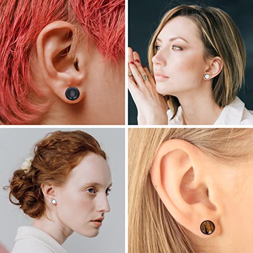 YOFANST 8pcs Natural Wood Ear Plugs Inlaid with Stone Saddle Earrings Piercing Gauges 2g-5/8 inch - color: black, 00g(10mm)
