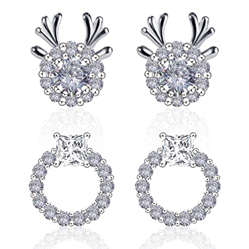 Earrings Holy Stud Earrings for Girls/Women, Sliver Gold Wedding Earrings for Bridesmaids - color: Deer&Wreath|Silver
