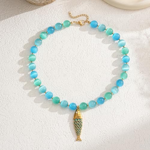 Fish Necklace for Women Sardine Pendant Necklace Summer Fishing Choker Necklace Boho Beach Jewelry - color: KKWX602