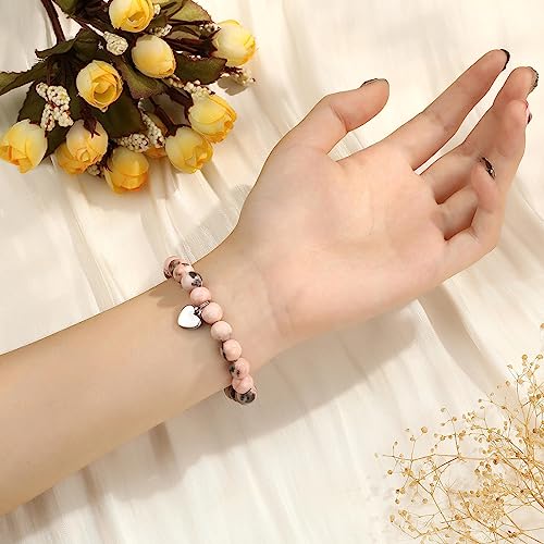 MIXJOY Inspirational Gifts for Women, Heart Charm Pink Elastic Beads Bracelet, Positive Affirmations Get Well Soon Gifts - style: steel heart whenever doubting pink