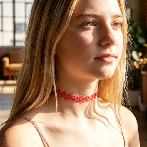 PAGOW Tattoo Choker Set, Stretchy 90s Choker Necklace, Adjustable Retro Y2K Gothic Grunge Chokers Jewelry Accessories - color: Black,Red,12Pcs